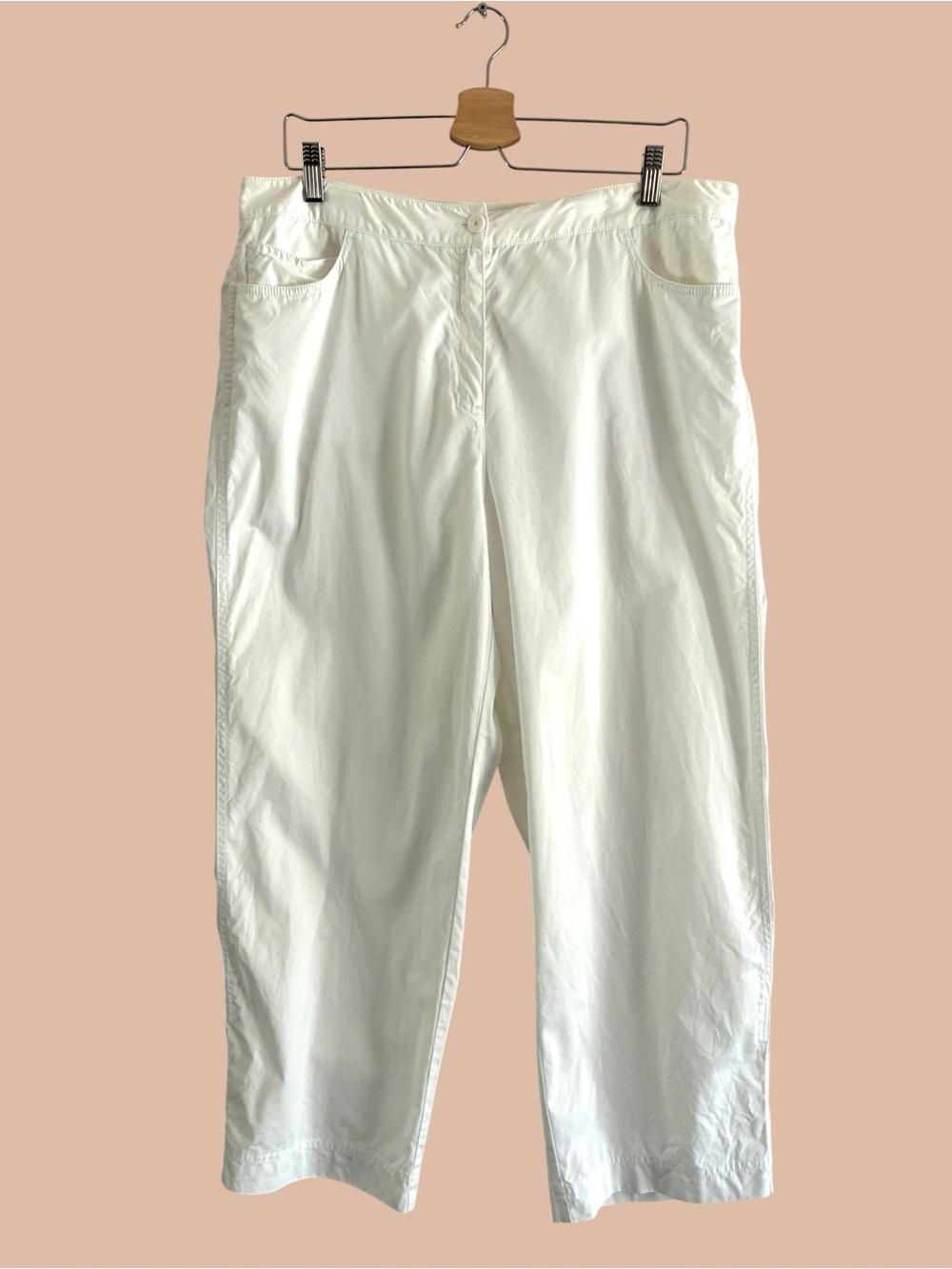 Eileen Fisher White Organic Cotton Crop Pants 1X Button Hem - Picture 2 of 10